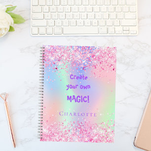 Schetsboek roze holografische inspirerende quote notitieboek