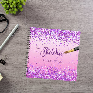 Schetsboek roze paarse verfkwast notitieboek