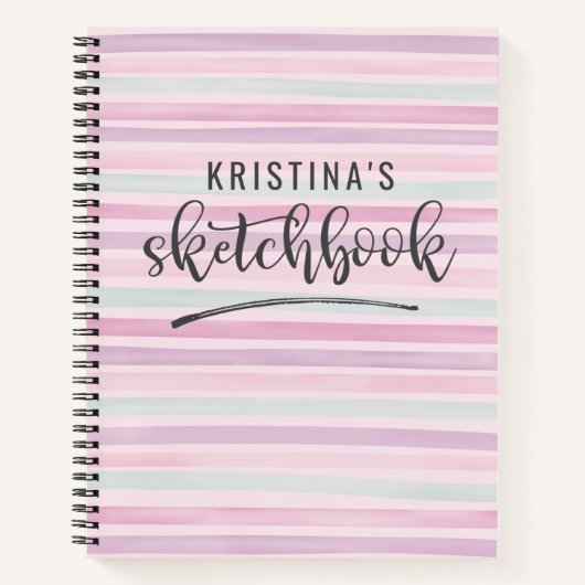 Schetsboek Schattigee Roze Waterverf Streep Notitieboek (Voorkant)