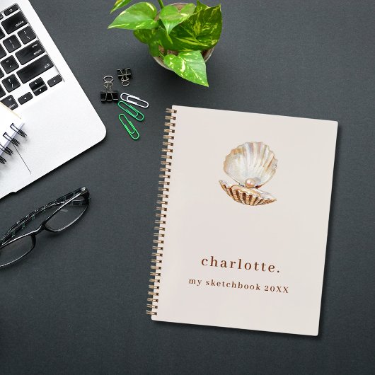 Schetsboek zee shell parel beige modern notitieboek