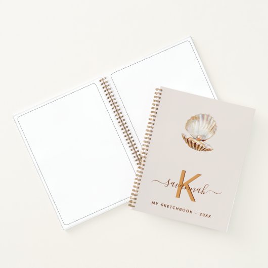 Schetsboek zee shell parel beige monogram notitieboek (Binnen)