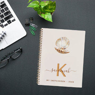 Schetsboek zee shell parel beige monogram notitieboek
