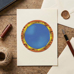 Schetsdeurraam van schip met Blauwe Water Ronde Sticker