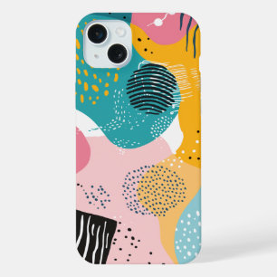 Schetsen en doodles op kleurrijke vormen iPhone 15 plus case