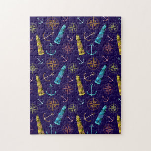 Schetsen van de zee Anker Gouden Vuurtoren Kompas Legpuzzel