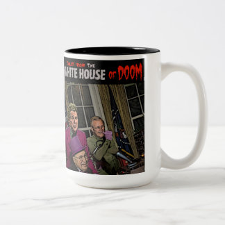 Schetsen van het witte huis van DOOM Struik cheney Tweekleurige Koffiemok