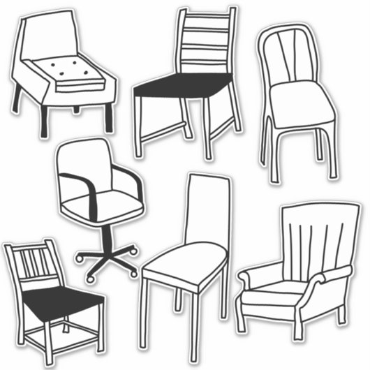 Schetsen van stoelen sticker (Voorkant)