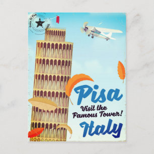 Schetsende Toren van Pisa Vintage vakantieprint. Briefkaart