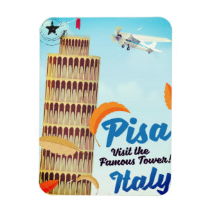 Schetsende Toren van Pisa Vintage vakantieprint. Magneet