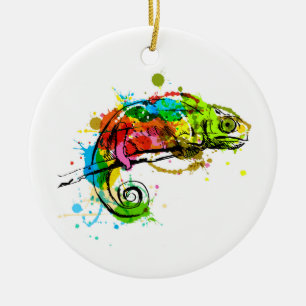 Schetsketch chameleon, gekleurd keramisch ornament