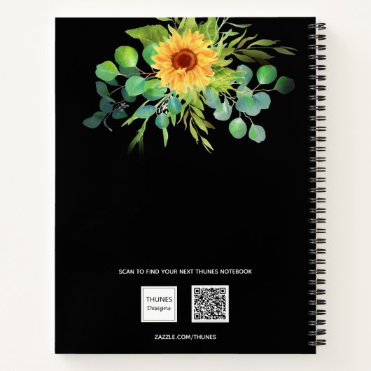 Schetskoek zonnebloemen eucalyptuszwart notitieboek (Achterkant)