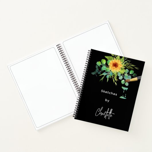 Schetskoek zonnebloemen eucalyptuszwart notitieboek (Binnen)