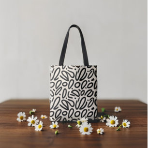 Schetsmatig Zwart Doodle Patroon op Beige Draagtas