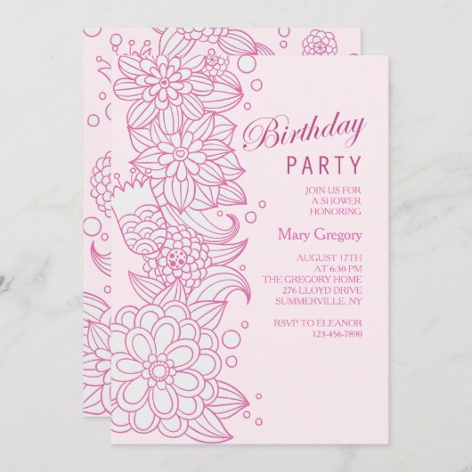 Schetsmatige bloemenuitnodiging kaart (Voorkant / Achterkant)