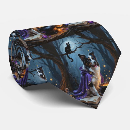 Schetsmatige Halloween-schildering van Border Coll Stropdas (Opgerold)