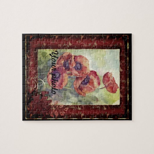 Schetspotlood met hand getrokken rode papaverbloem legpuzzel (Horizontaal)