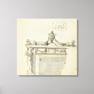 Schetst ontwerp voor een haard (pen en inkt en was canvas afdruk