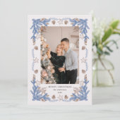 Schetste Blue Golden foto Feestdagenkaart (Staand voorkant)