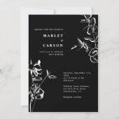Schetste Hand Getrokken Bloemen Slanke Zwarte Huwe Kaart (Voorkant)