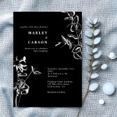 Schetste Hand Getrokken Bloemen Slanke Zwarte Huwe Kaart