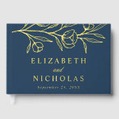 Schetste Marine en Gouden Folie Bloemen Fotobruilo Gastenboek (Voorkant)