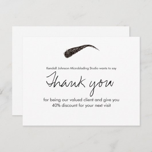 Schetste wenkbrauw microblading dank u korting briefkaart (Voorkant / Achterkant)