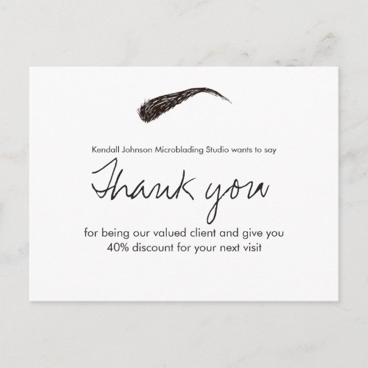 Schetste wenkbrauw microblading dank u korting briefkaart (Voorkant)