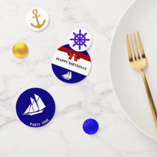 Schetsvaart Verjaardag op Blauw Goud en Wit Confetti