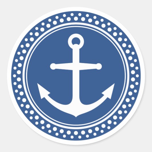 Schetteranker, blauwe achtergrond met stippelrand ronde sticker (Voorkant)