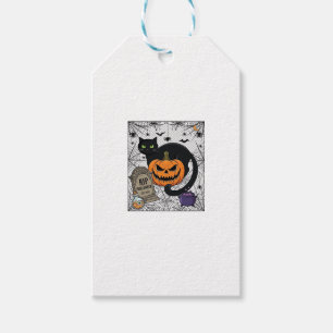 Scheur Halloween Zwarte Kat Pompoen Grafsteen Kete Cadeaulabel