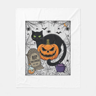Scheur Halloween Zwarte Kat Pompoen Grafsteen Kete Fleece Deken