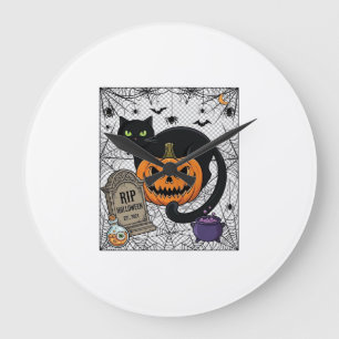 Scheur Halloween Zwarte Kat Pompoen Grafsteen Kete Grote Klok