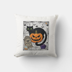 Scheur Halloween Zwarte Kat Pompoen Grafsteen Kete Kussen
