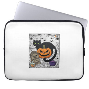 Scheur Halloween Zwarte Kat Pompoen Grafsteen Kete Laptop Sleeve