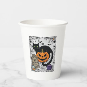 Scheur Halloween Zwarte Kat Pompoen Grafsteen Kete Papieren Bekers