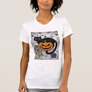 Scheur Halloween Zwarte Kat Pompoen Grafsteen Kete T-shirt