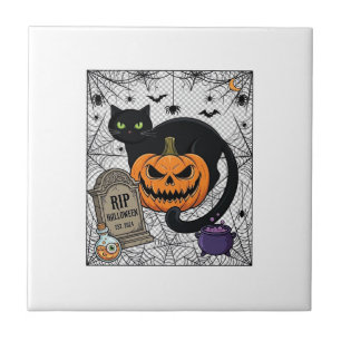 Scheur Halloween Zwarte Kat Pompoen Grafsteen Kete Tegeltje