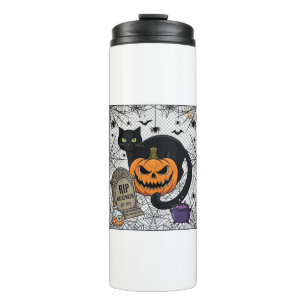 Scheur Halloween Zwarte Kat Pompoen Grafsteen Kete Thermosbeker