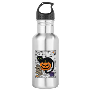 Scheur Halloween Zwarte Kat Pompoen Grafsteen Kete Waterfles