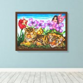 Scheuren en Baby-sprooktijgers fantasie originele Canvas Afdruk (Insitu (Houten vloer))