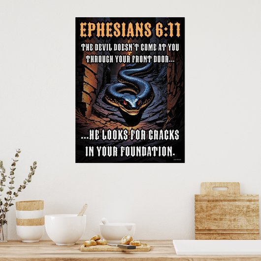 Scheurtjes in uw stichting Efeziërs 6:11 Poster (Keuken)