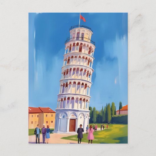Scheve Toren van Pisa Italië Schilderij Briefkaart (Voorkant)