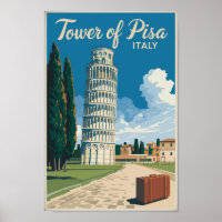 Scheve Toren van Pisa Italië Travel Art Vintage