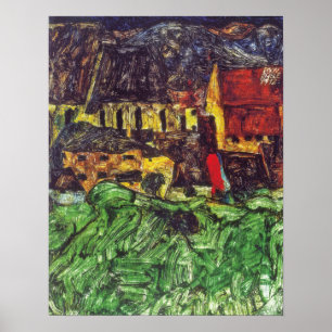 Schiele - Krumau (St Veit kerk met huizen) 1912 Poster
