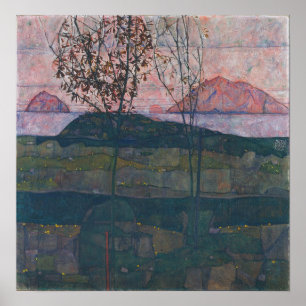 Schiele - Ondergaande zon Poster