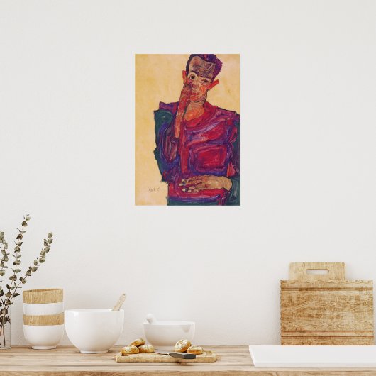 Schiele - zelf-portret met verlaagd ooglid poster (Keuken)
