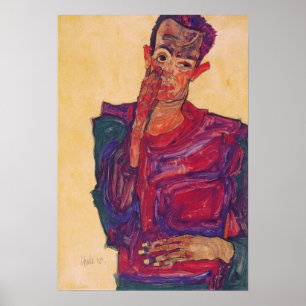 Schiele - Zelfportret met Neergeslagen Ooglid Poster