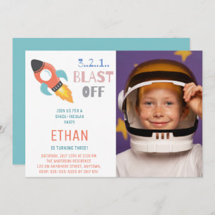 Schiet op! Outer Space Raket Schip Verjaardag Foto Kaart