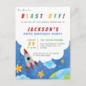 Schiet op! | Outer Space Rocket verjaardagsfeestje Uitnodiging Briefkaart (Voorkant)