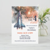 Schiet vier sterren astronaut vierde verjaardag kaart (Staand voorkant)